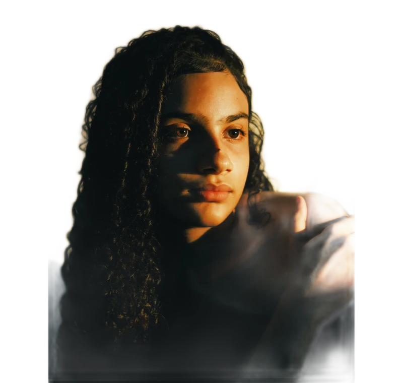 Curly hair portrait after background removal