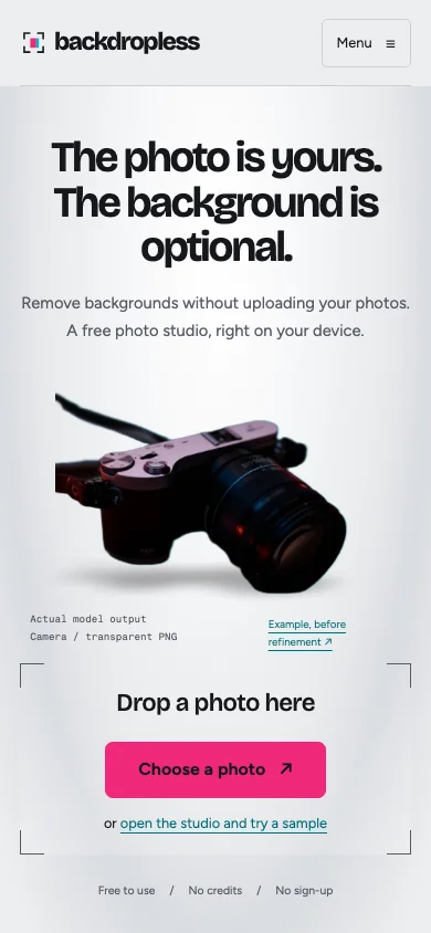 Backdropless mobile home page with a local photo chooser